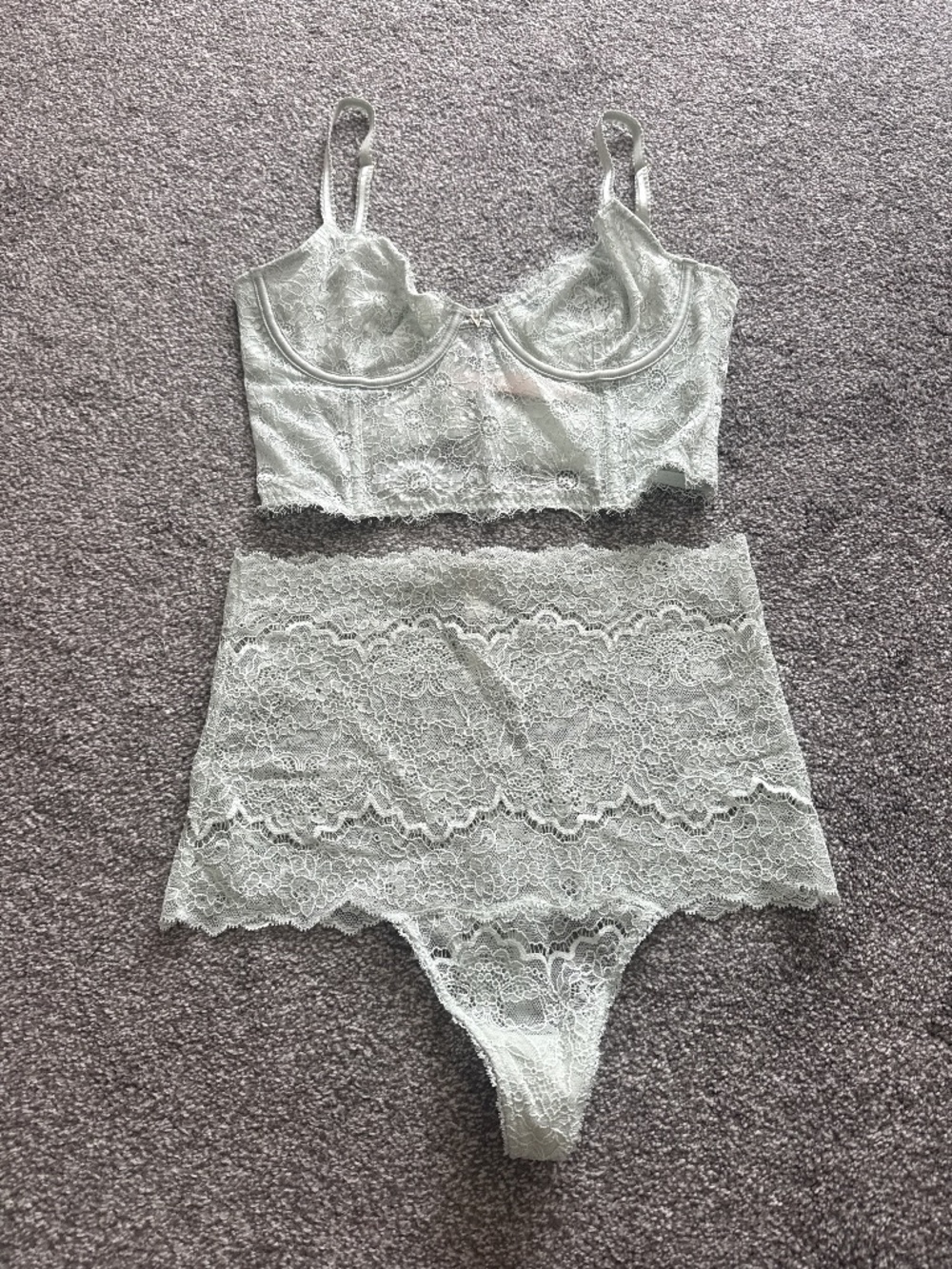 Victoria’s Secret sage light green high waisted panty and bra 32D